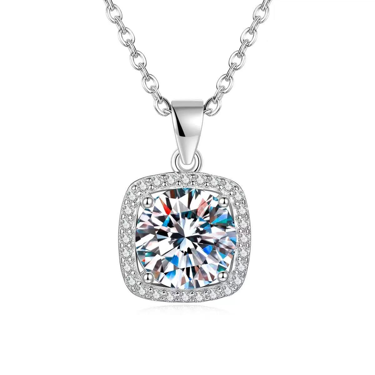 Cushion Cut Moissanite Halo Pendant Necklace 925 Sterling Silver