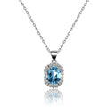 Bule Topaz Halo Pendant Necklace 925 Sterling Silver