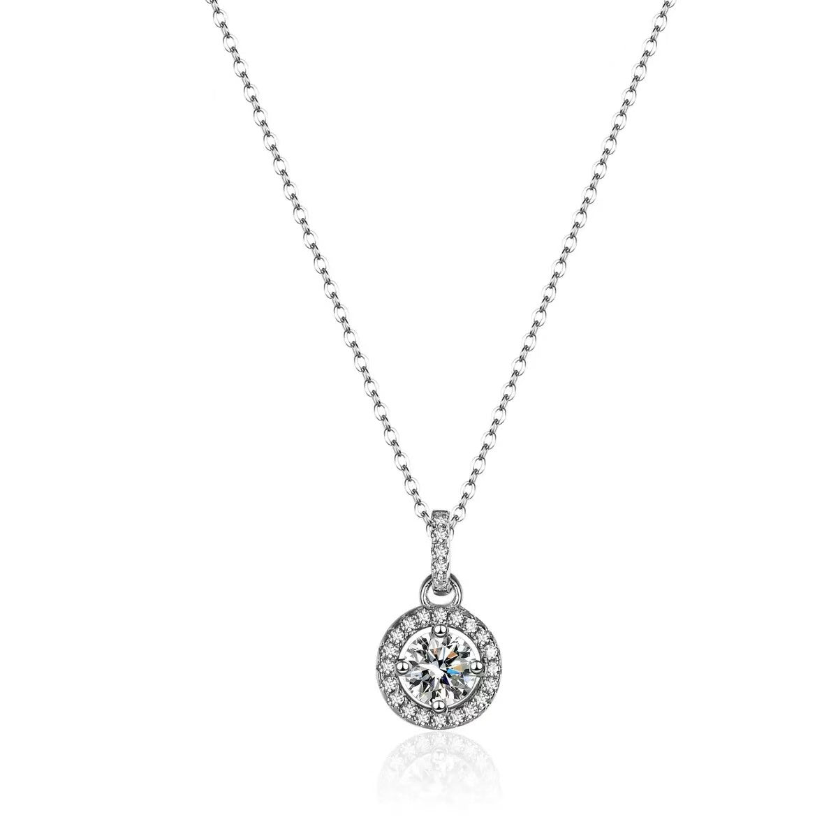Moissanite Round Pendant Necklace 925 sterling Silver