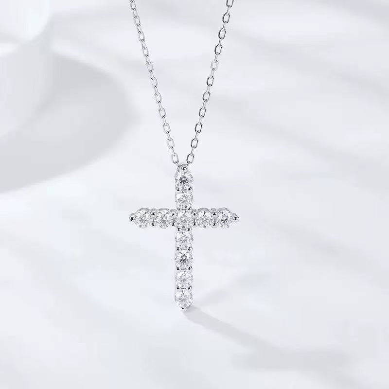 Moissanite Cross Pendant Necklace 925 Sterling Silver
