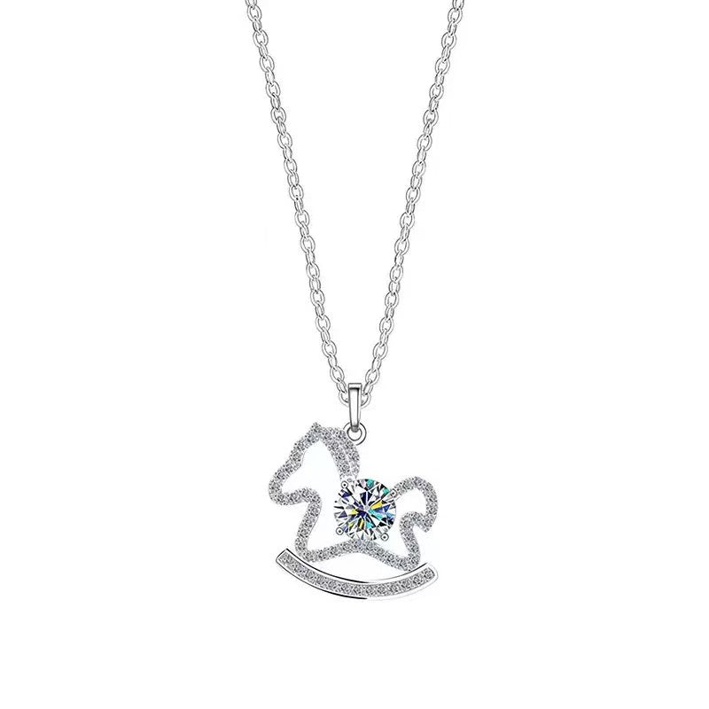 Moissanite Rocking Horse Pendant Necklace 925 Stering Silver