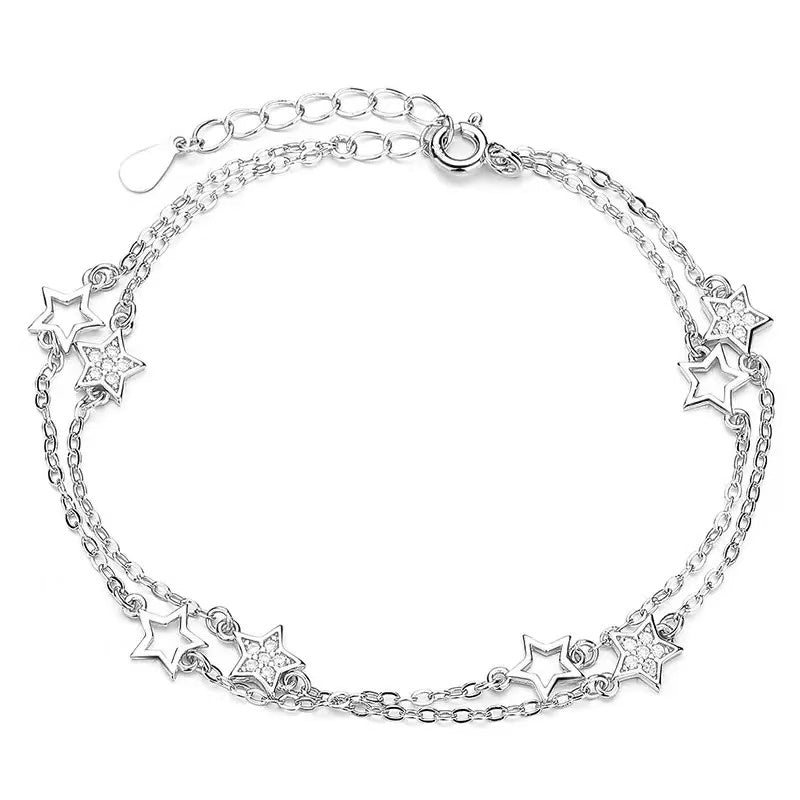 Moissanite Star Charm Bracelet 925 Sterling Silver