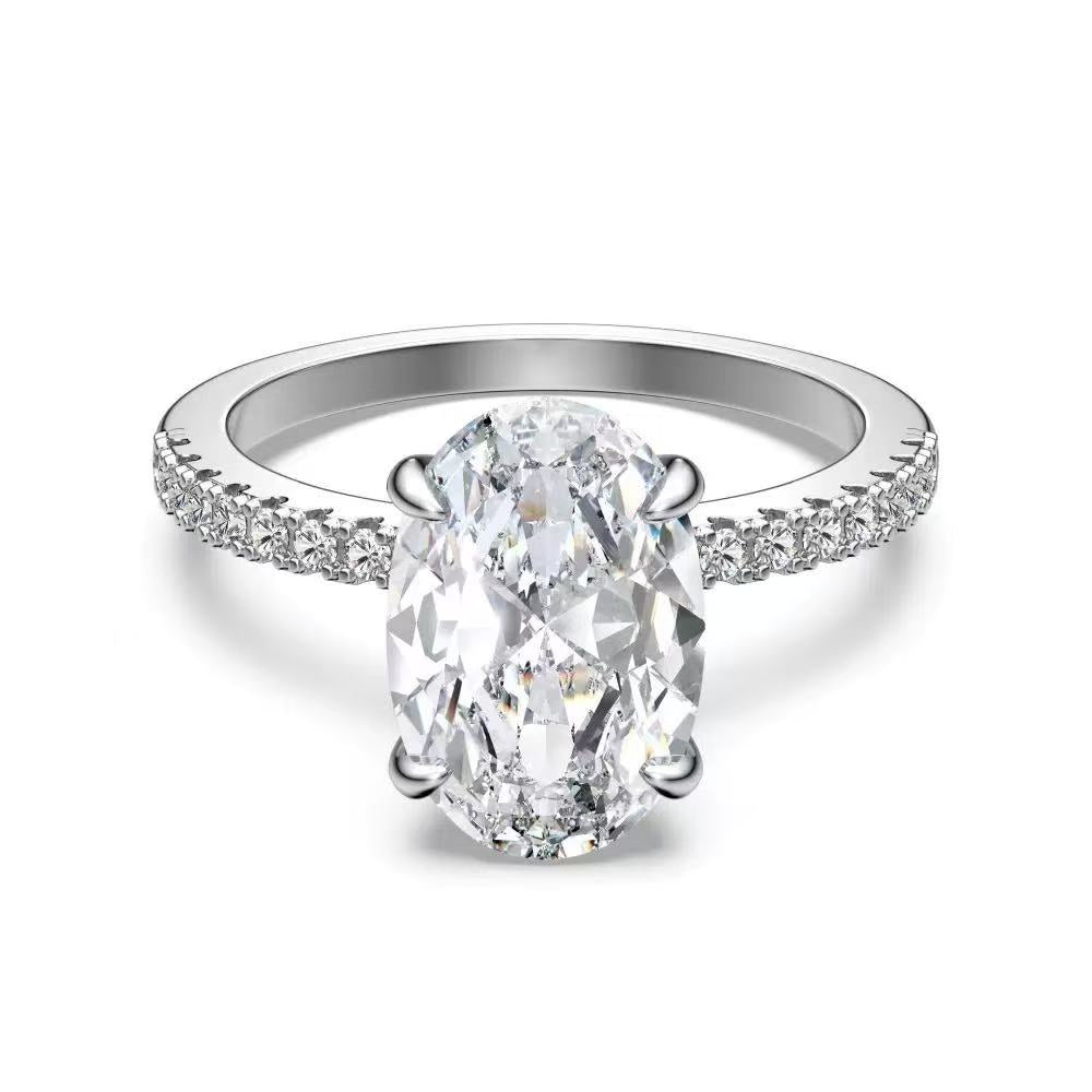 Oval Cut Moissanite Ring – 925 Sterling Silver Pavé Band