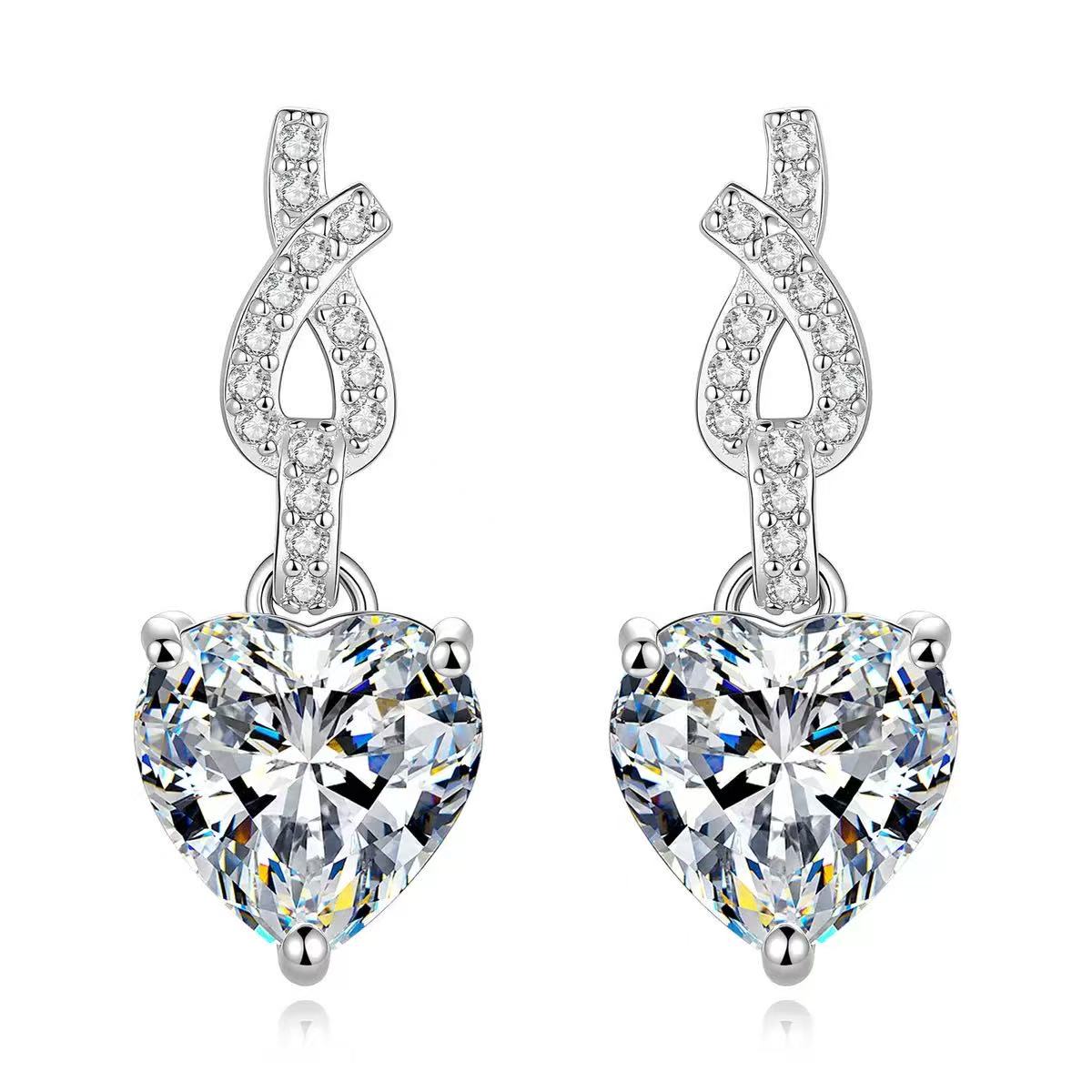Heart Cut Moissanite Drop Earring 925 Sterling Silver